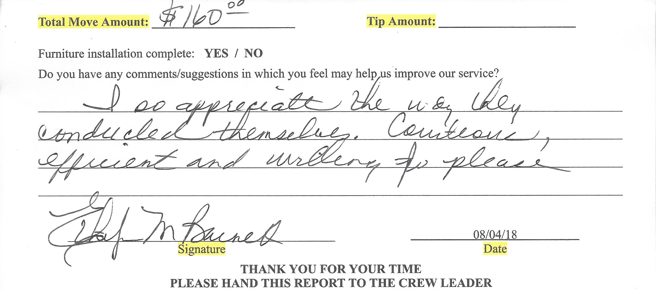 Check out this customer testimonial about our moving service.